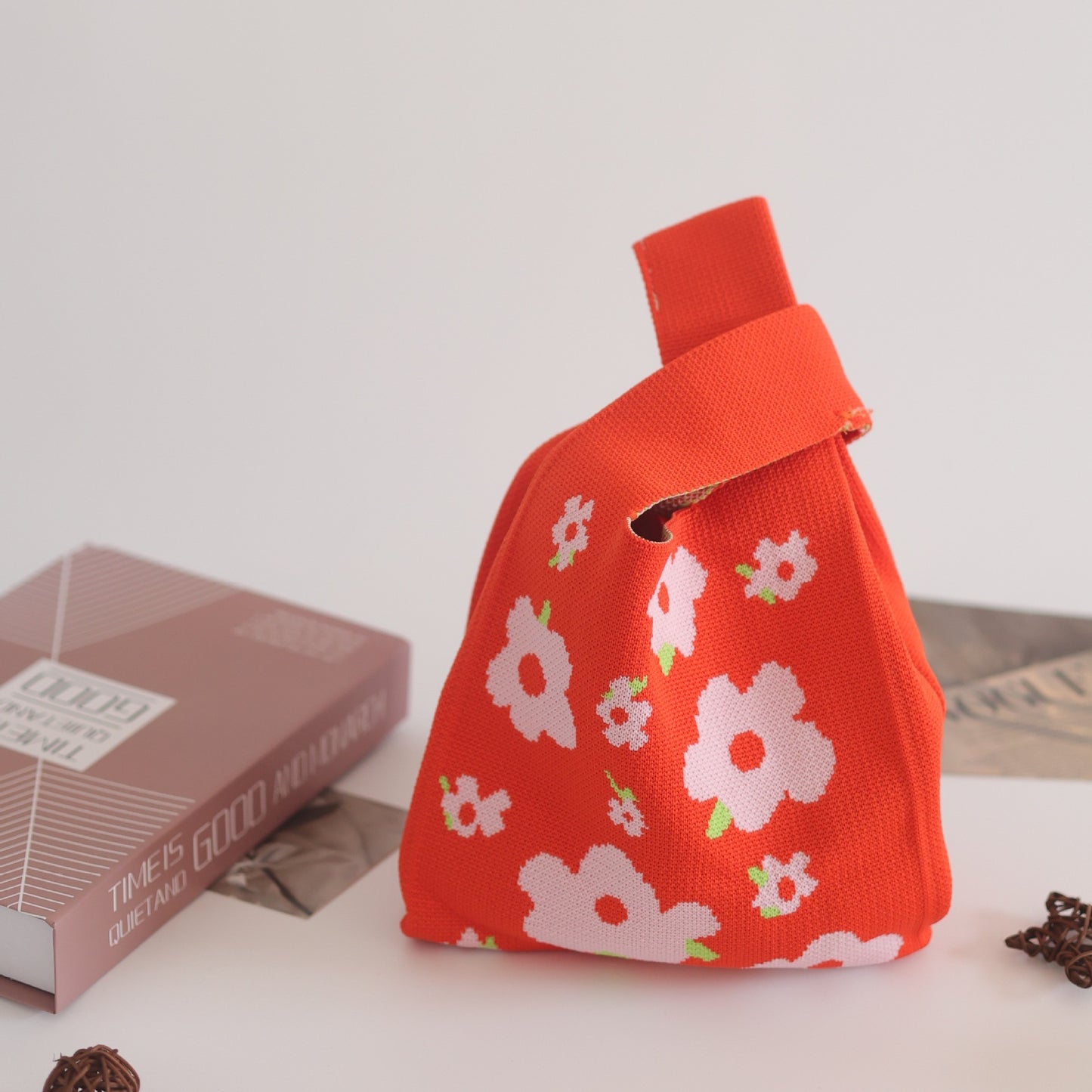 FLOWERSVERSE  INS Internet Hot New Handbag Women's Knitted Bag Japanese and Korean Style All-Match Hand Carrying Casual Tote Bag Factory Wholesale