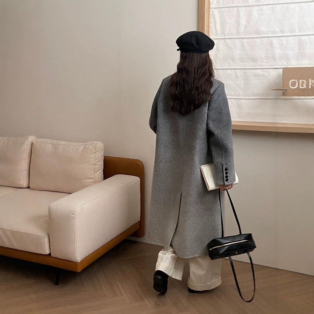 2025 Suit collar double-breasted two-color gradual change extended double-sided wool woolen coat women's versatile warm autumn and winter Haining