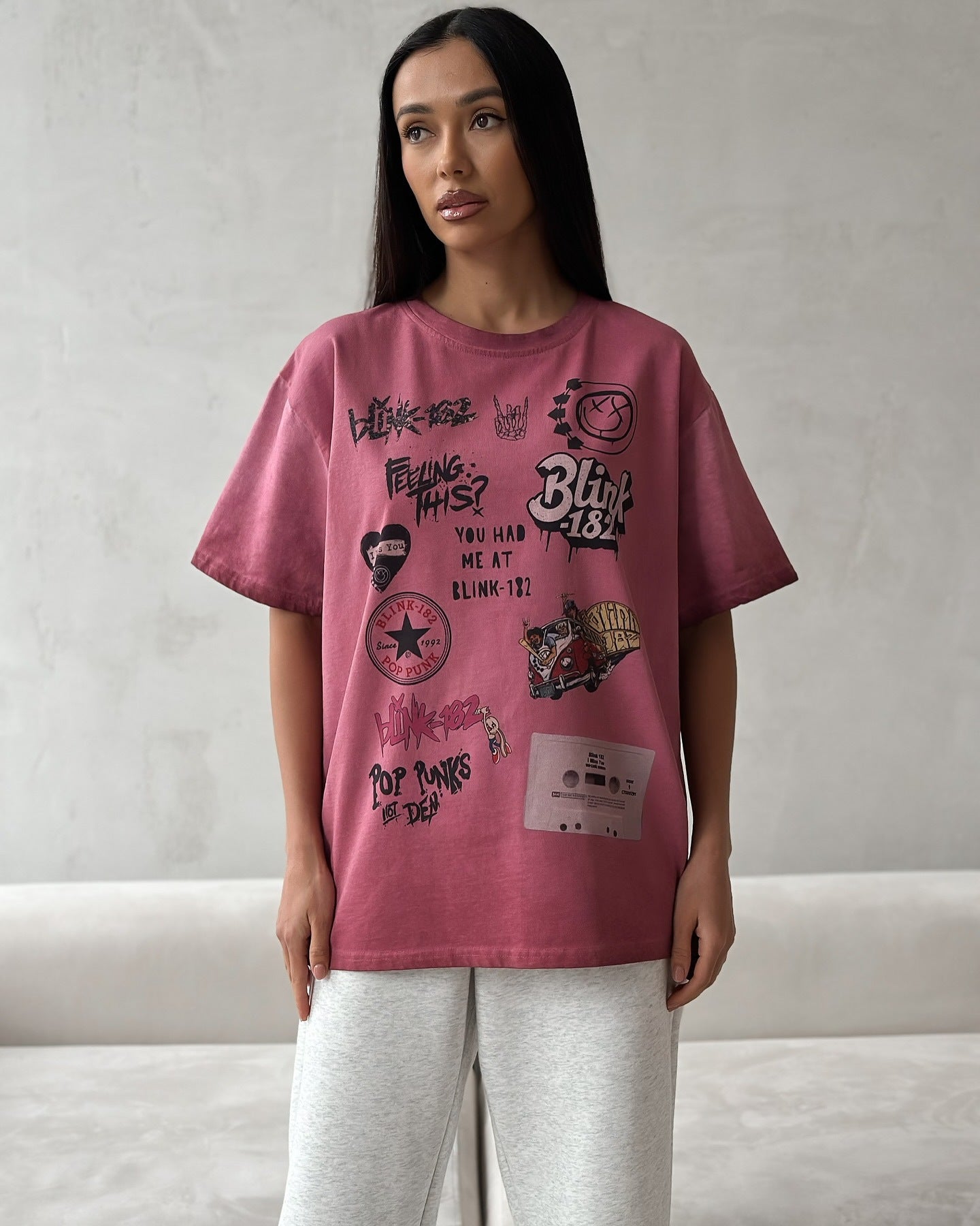 Cross-border  niche personalized printing graffiti n loose short-sleeved T-shirt summer thin outer casual top