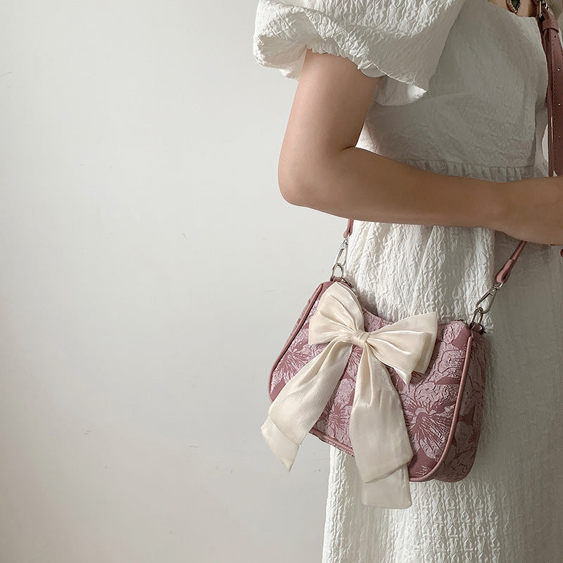 FLOWERSVERSE 2025 Pink girl fresh and sweet pearl handbag bag niche design bow shoulder crossbody women bag bag