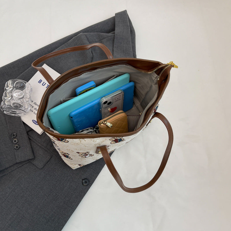 FLOWERSVERSE  Processing Customized Large Capacity Bag Female  New Simple and Versatile Shoulder Bag Texture Class Commuter Tote