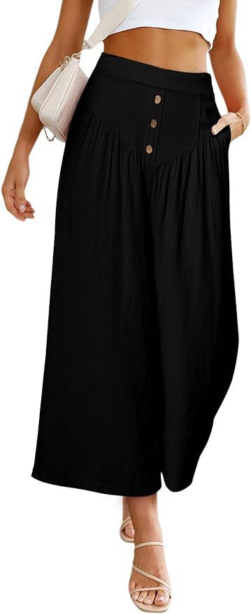 flowersverse In Stock  HOTan and NEWn Summer   Casual Wide-Leg Cotton and Linen Popular High Waist Loose Cropped Pants for Women