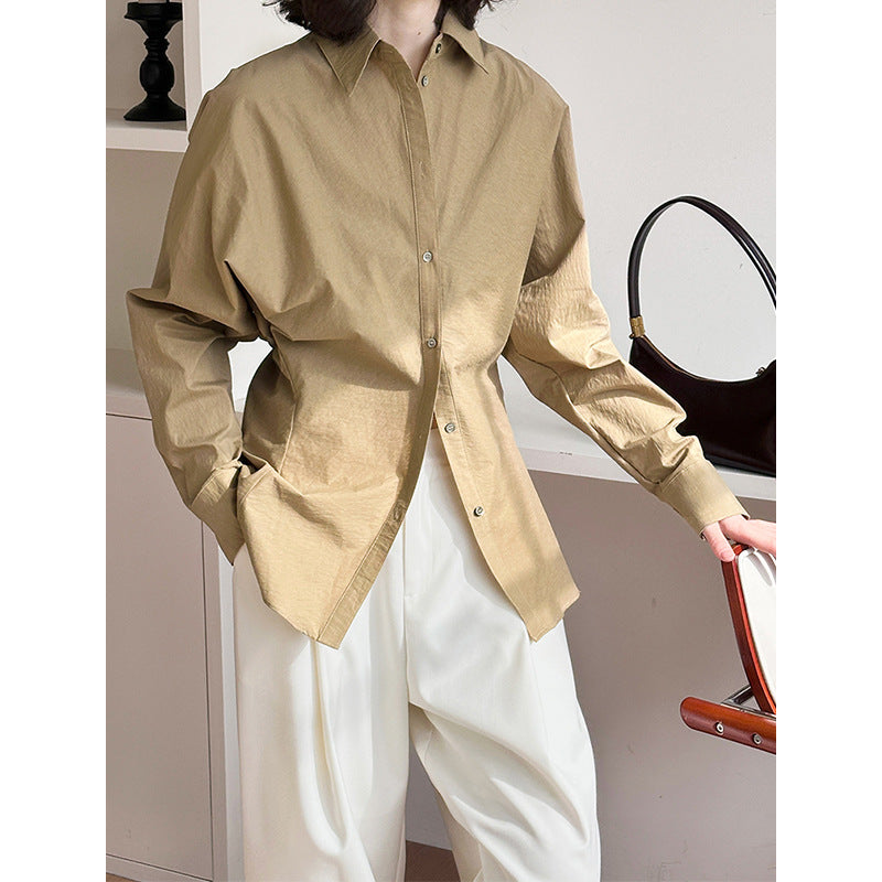 2025  Spring New Shirt Women's Waist Lapel Long Sleeve Design Commuter Style Shirt 5002