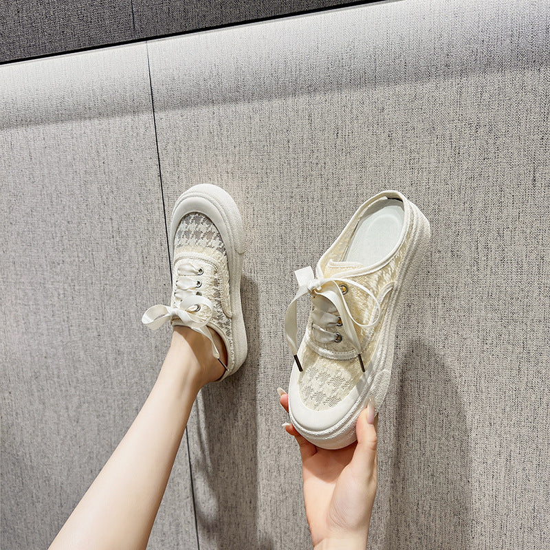 2025 Baotou half slippers women's shoes summer wear  new small white single shoes Internet celebrity flat sandals summer lazy shoes