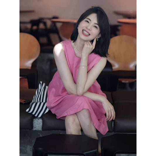 summer new Korean version of small men wear thin and age-reducing versatile casual pink loose vest dress