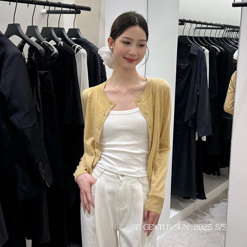 2025 spring and summer new temperament versatile wool knitted cardigan women's long-sleeved sunscreen top 25224