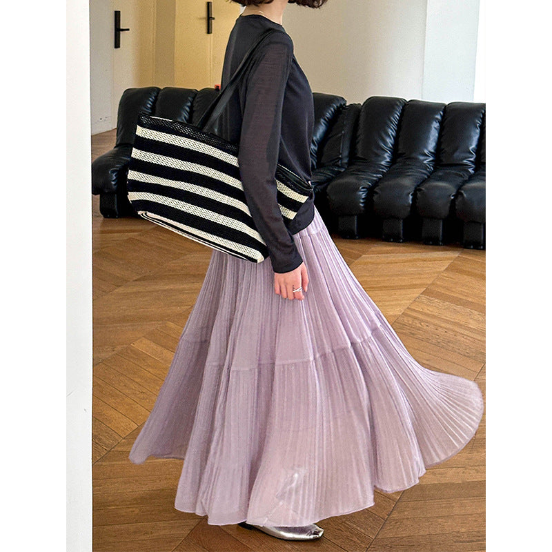 2025  spring new Korean version of dopamine pleated design sense atmosphere trend pleated skirt half-length skirt 702