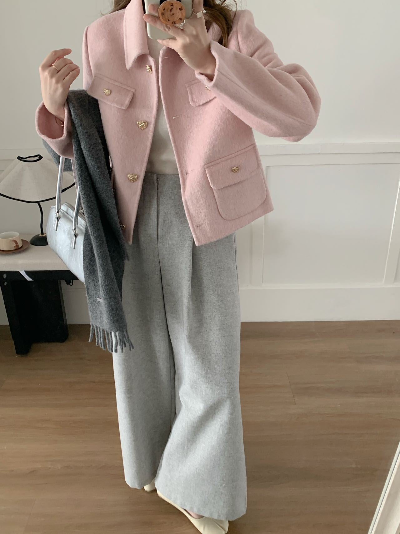 2025 Xiaoxiangfeng solid color lapel single-breasted short double-sided wool coat woolen jacket high-end women's metal buttons