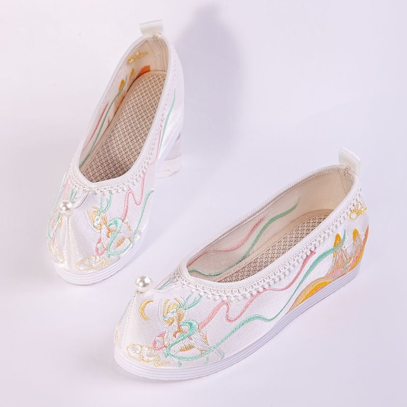 flowersverseShoes for Han Chinese Clothing Dance Embroidery Edge Summer Breathable Improved Women's Flat Ethnic Style Embroidered Cotton Shoes Antique Shoes Height Increasing Insole