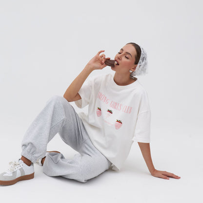 ins cute style printing short-sleeved T-shirt top short-sleeved round neck casual loose versatile and thin design sense