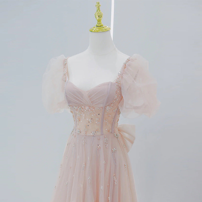 Pink evening dress female 2022 new temperament socialite banquet annual meeting fairy art test vocal host dress