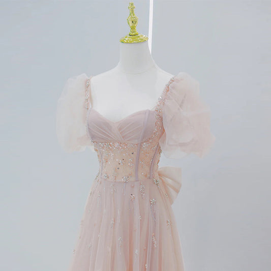 Pink evening dress female 2022 new temperament socialite banquet annual meeting fairy art test vocal host dress
