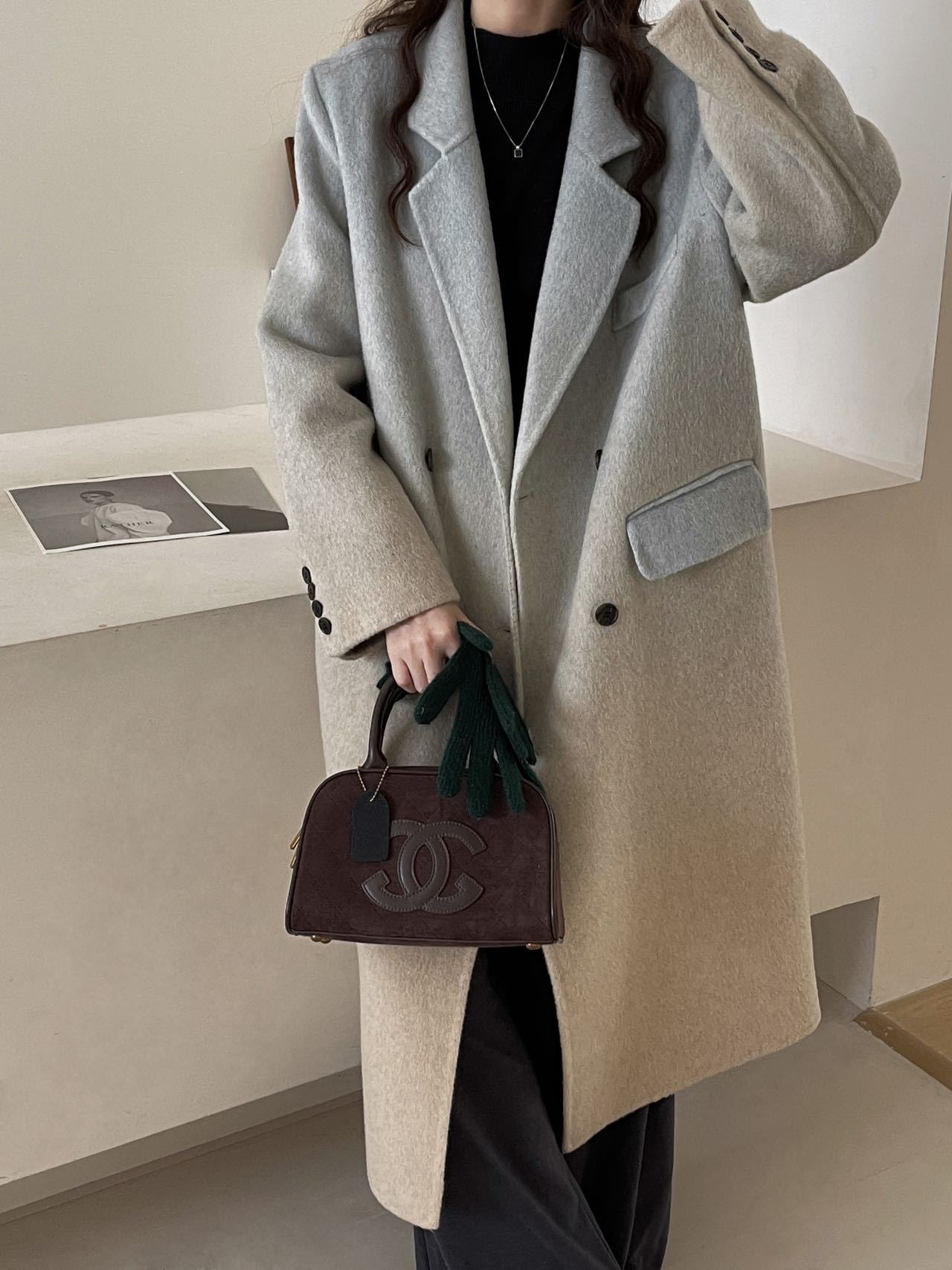 2025 Suit collar double-breasted two-color gradual change extended double-sided wool woolen coat women's versatile warm autumn and winter Haining