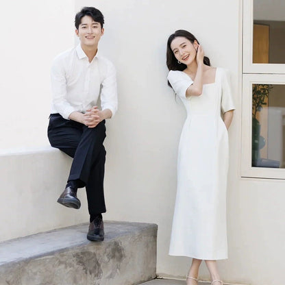 2025 satin light wedding dress small man simple retro certificate registration small white dress white temperament engagement dress