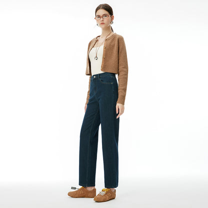 2025 popular autumn and winter new four-sided elastic denim nine-point pants women's high-waisted denim baguette pants high-slim jeans women