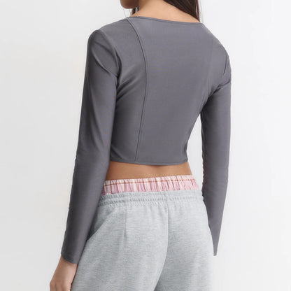 n style women's round neck long-sleeved open button long-sleeved T-shirt cartoon dog summer street casual trendy top