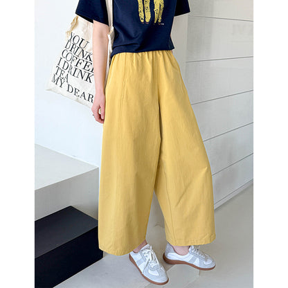 2025  Spring New Korean Version High Waist Elastic Washed Loose Casual Wide Leg Pants Pants 6027