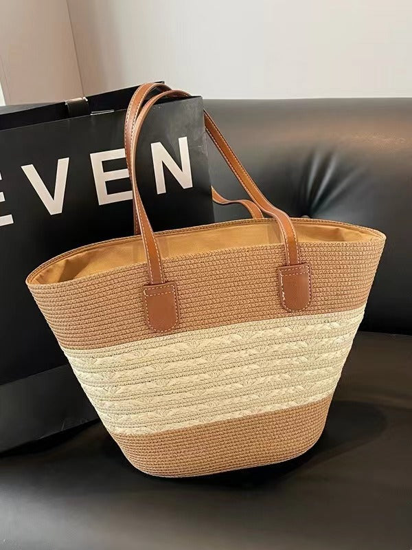 FLOWERSVERSE  Straw Bag Women's Summer Seaside Tote Bag Large Capacity Woven Shoulder Bag Rattan Woven Straw Bag Vegetable Basket Bucket Bag Fashion