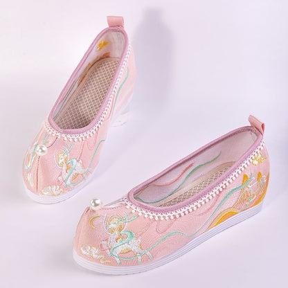 flowersverseShoes for Han Chinese Clothing Dance Embroidery Edge Summer Breathable Improved Women's Flat Ethnic Style Embroidered Cotton Shoes Antique Shoes Height Increasing Insole