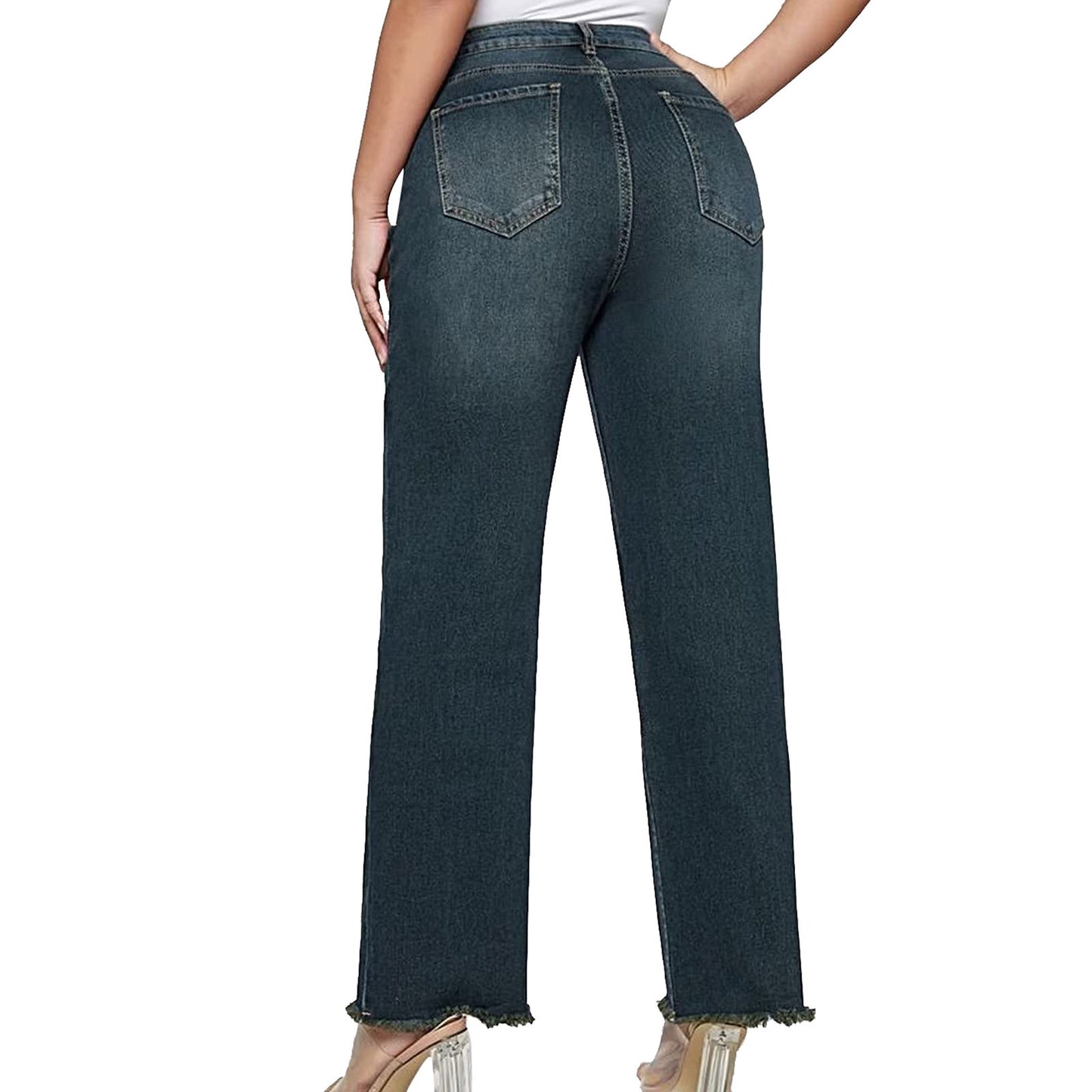 New  retro loose cat whisker loose casual rough edge jeans nine-point pants women