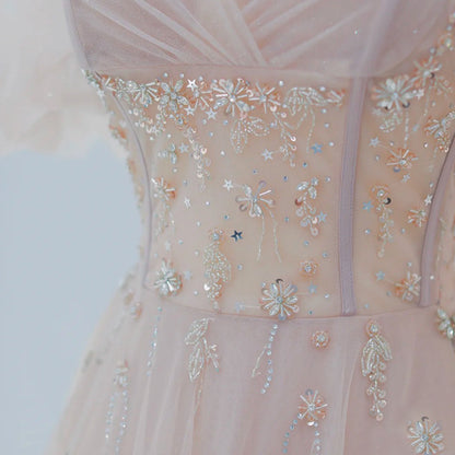 Pink evening dress female 2022 new temperament socialite banquet annual meeting fairy art test vocal host dress