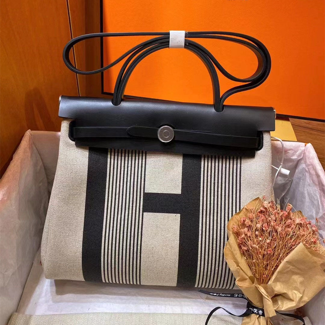 FLOWERSVERSE 2025 Handmade wax thread herbag leather inner seam Kelly bag Cowhide canvas color matching contrasting handbag One shoulder messenger bag