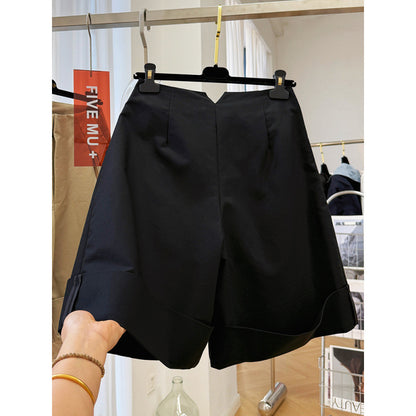High sense unique chic super good-looking high waist loose wide legs A word casual tooling shorts women's summer pants