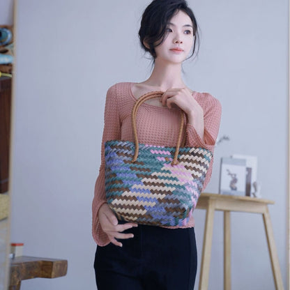 FLOWERSVERSE  24 Spring New Imitation Rattan Straw Bag Everyday Joker Long Shoulder Strap Woven Bag Net Red Travel Vacation Beach Bag