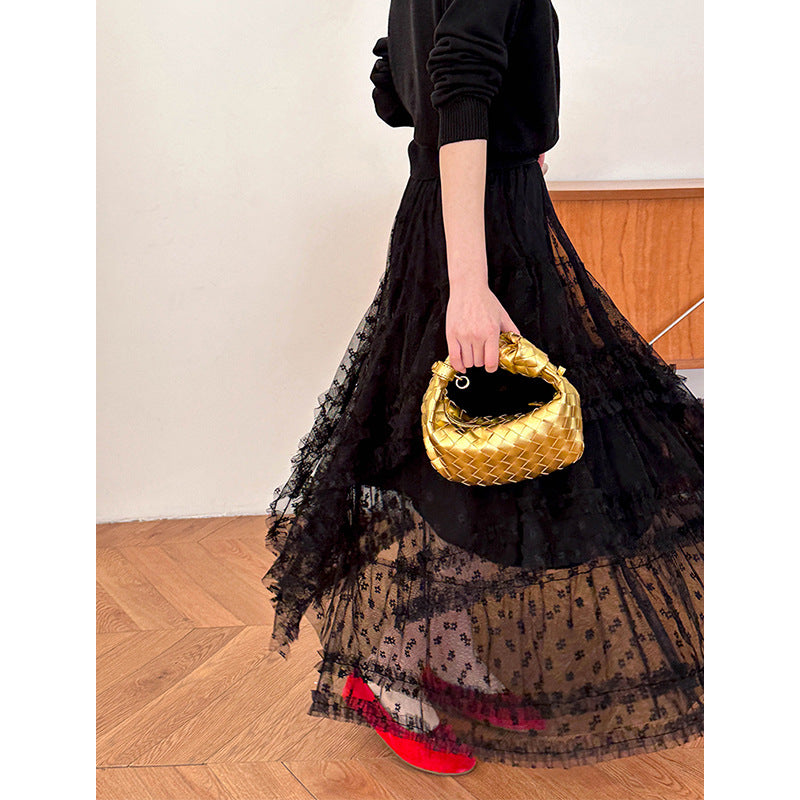 2025  Spring New Korean Version Sweet Lace Princess Fluffy Gauze Skirt Lace A-word Lace Cake Skirt 811-1