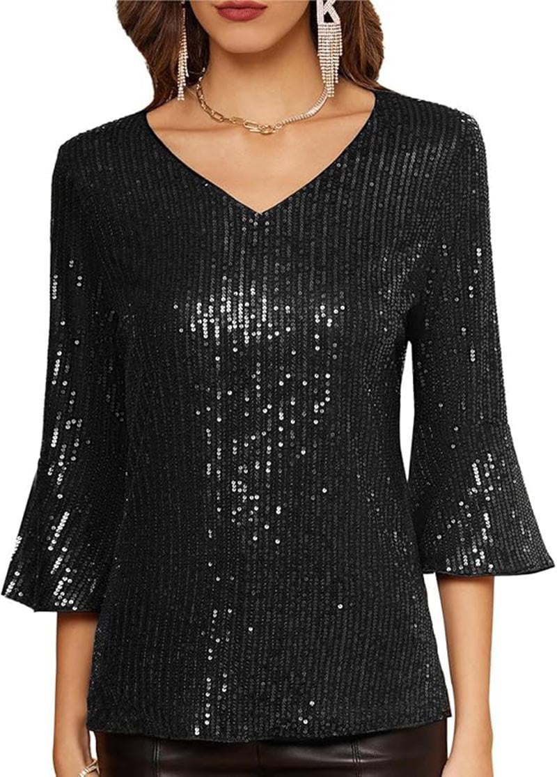 FLOWERSVERSE popular跨境货源外贸欧美女装 亚马逊新款纯色亮片宽松衬衫连衣裙