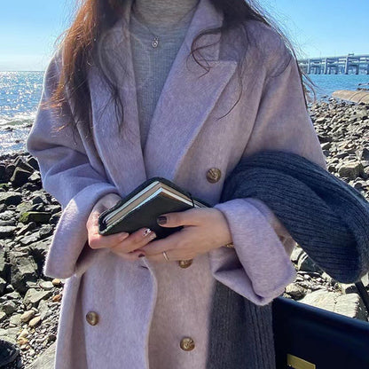 2025 popular popular long-haired suit collar double-sided cashmere coat, double-breasted classic women's coat manufacturer wholesale