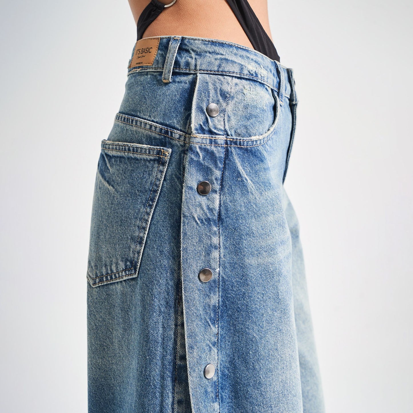 Popular trade women Street style side breasted high split wide leg jeans women's trend casual versatile trousers