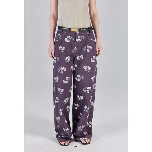 Siyuan high-end temperament cotton flower printing wide-leg pants women's 25 spring and summer comfortable loose casual straight trousers