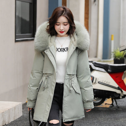 Pie Overcomes 2024 New Medium and Long Temperament Padded Jacket Padded Jacket Small Man Winter Fleece Thickened Large Size Padded Jacket Women