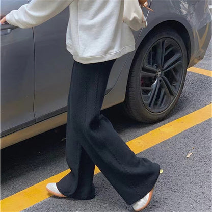 flowersverse Design Twist Knitted Wide-Leg Pants for Women  Autumn and Winter High Waist Drape Mop Trousers Casual Straight Pants