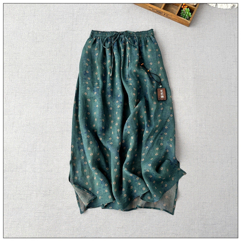 Literary and retro printed shirt skirt set  spring comfortable pendulum double-layer A-word long skirt two-piece set