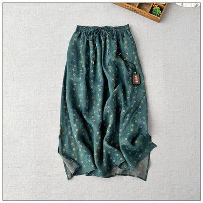 Literary and retro printed shirt skirt set  spring comfortable pendulum double-layer A-word long skirt two-piece set