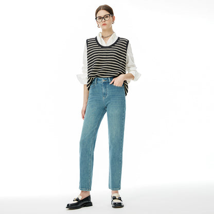 2025 24 autumn new women's nine-point pants 3.60 million like elastic denim baguette pants, high-waisted slim-fitting four-sided elastic jeans