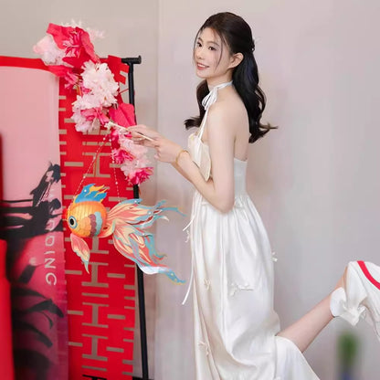 2025 light wedding dress bridal high-end niche tube top satin white morning gown engagement certificate bow dress skirt