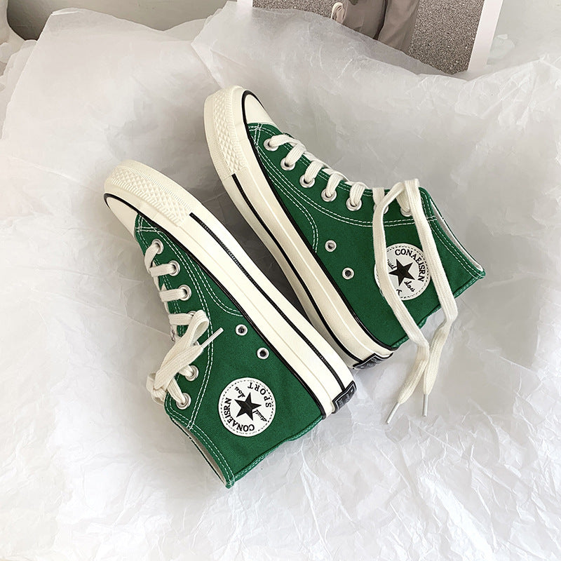 flowersverseSpring Wannian Versatile High-Top Canvas Shoes Women's Korean-Style Ulzzang Preppy Style Board Shoes Hong Kong Style Vintage Fashion Shoes