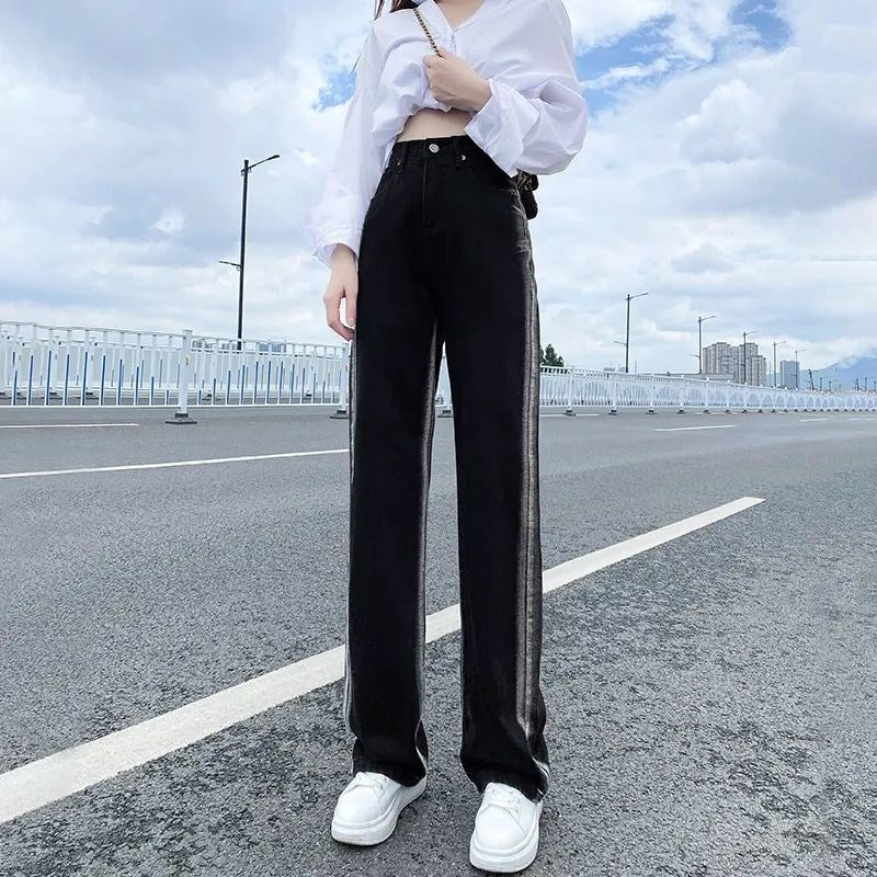 flowersverse Gradient Jeans for Women Spring and Summer New High Waist Slimming Sense of Design Loose Straight Wide Leg Mop Pants Tide