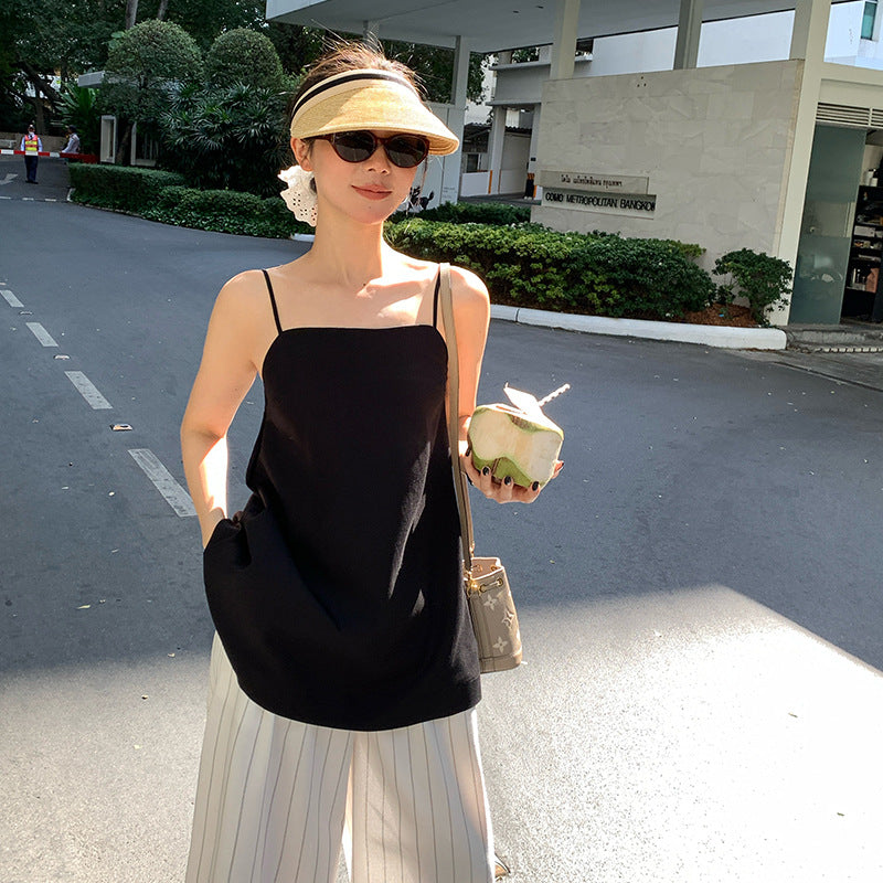 2025 spring and summer new thin temperament versatile design solid color thin suspender small vest women 89273