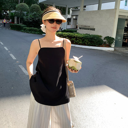 2025 spring and summer new thin temperament versatile design solid color thin suspender small vest women 89273