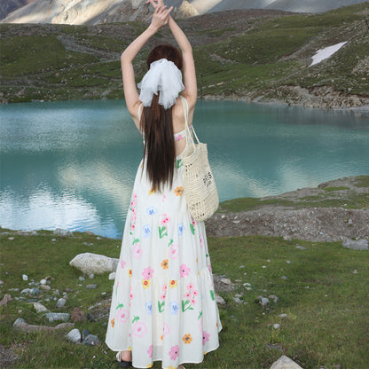 2025 Seaside vacation travel floral suspender dress super beautiful temperament waist long dress unique beautiful small skirt summer