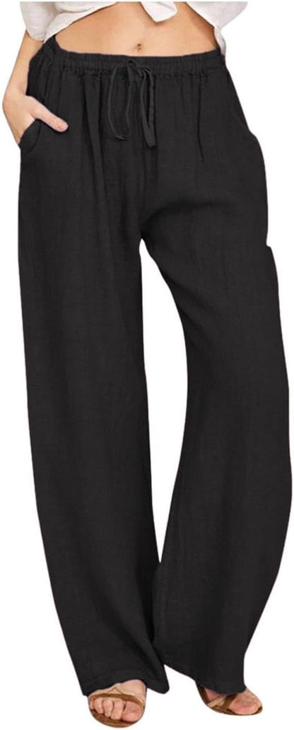 FLOWERSVERSE  Cross-Border Foreign Trade  Temu Women's Casual Trousers Summer Wide Leg Drawstring Loose Wide Leg Pants with Pockets