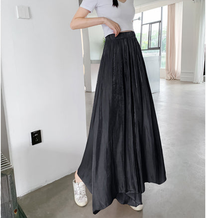 flowersverse Niche Summer Wide-Leg Pants Women's New High Waist Loose Casual Pants Streamer Satin Culottes Thin Mop Pants Trousers