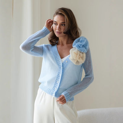 spring new niche  knitted sweater outer wear  New women's clothing fashion perspective long-sleeved top women