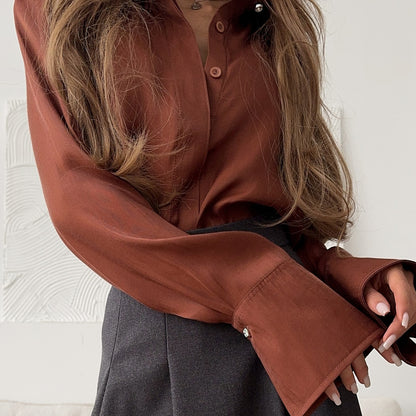 New new satin shirt niche design British women's long-sleeved women's shirt trend