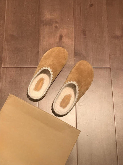 2025  Thick-bottomed Birkenstock fluffy slippers for women's popular winter wear to increase the height of casual cotton half drag