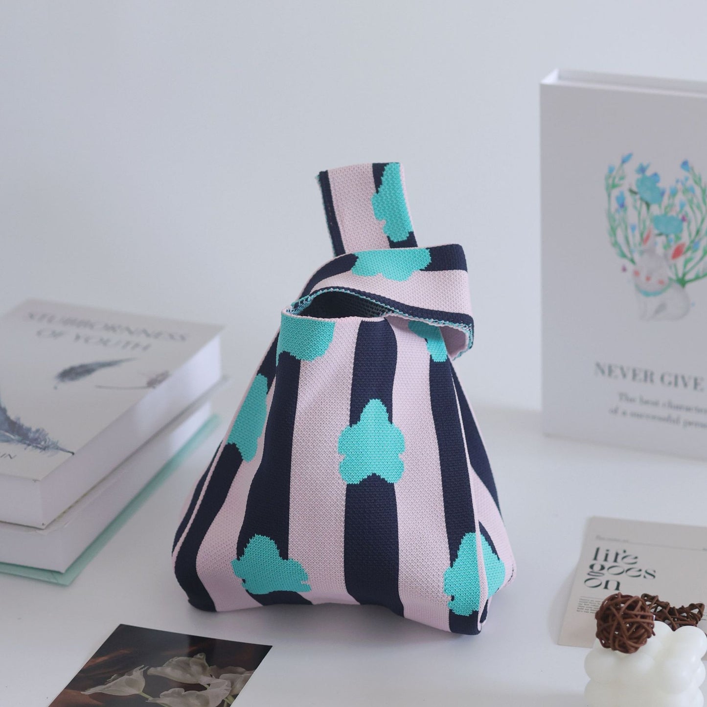 FLOWERSVERSE  INS Internet Hot New Handbag Women's Knitted Bag Japanese and Korean Style All-Match Hand Carrying Casual Tote Bag Factory Wholesale